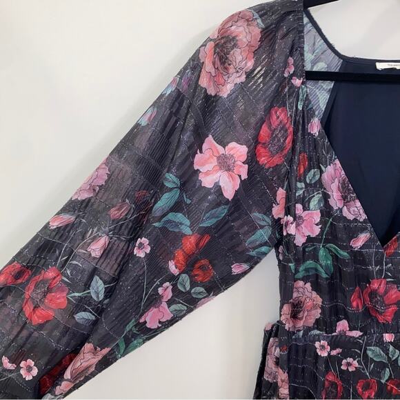 Revolve Tularosa Cora Wrap Dress Metallic Gown Black Purple Red Floral Small - Picture 5 of 11